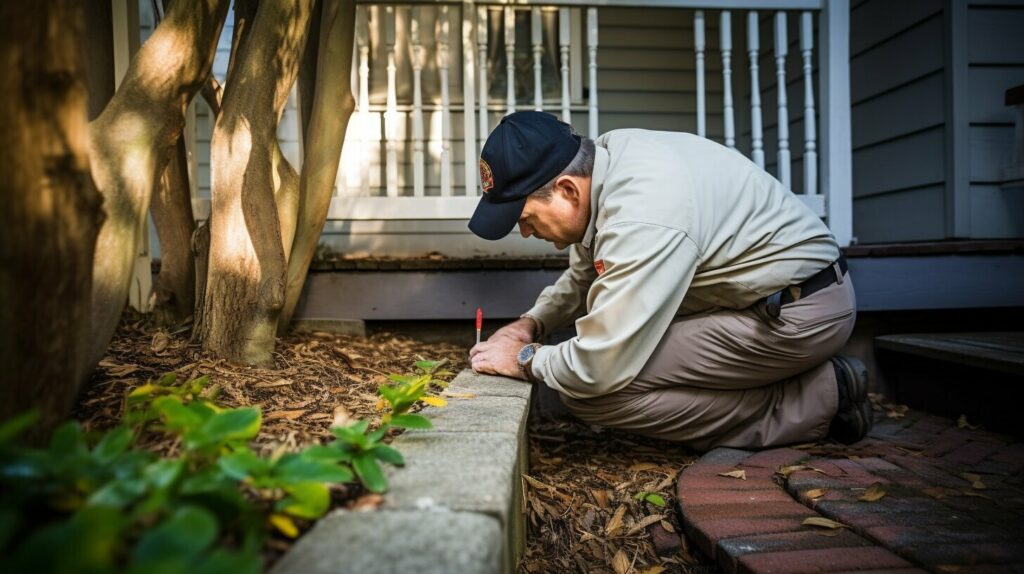 Home inspector examining foundation